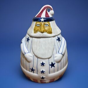 Rare Laurie Gates Patriotic Uncle Sam Santa Cookie Jar Stars Stripes Vintage 97